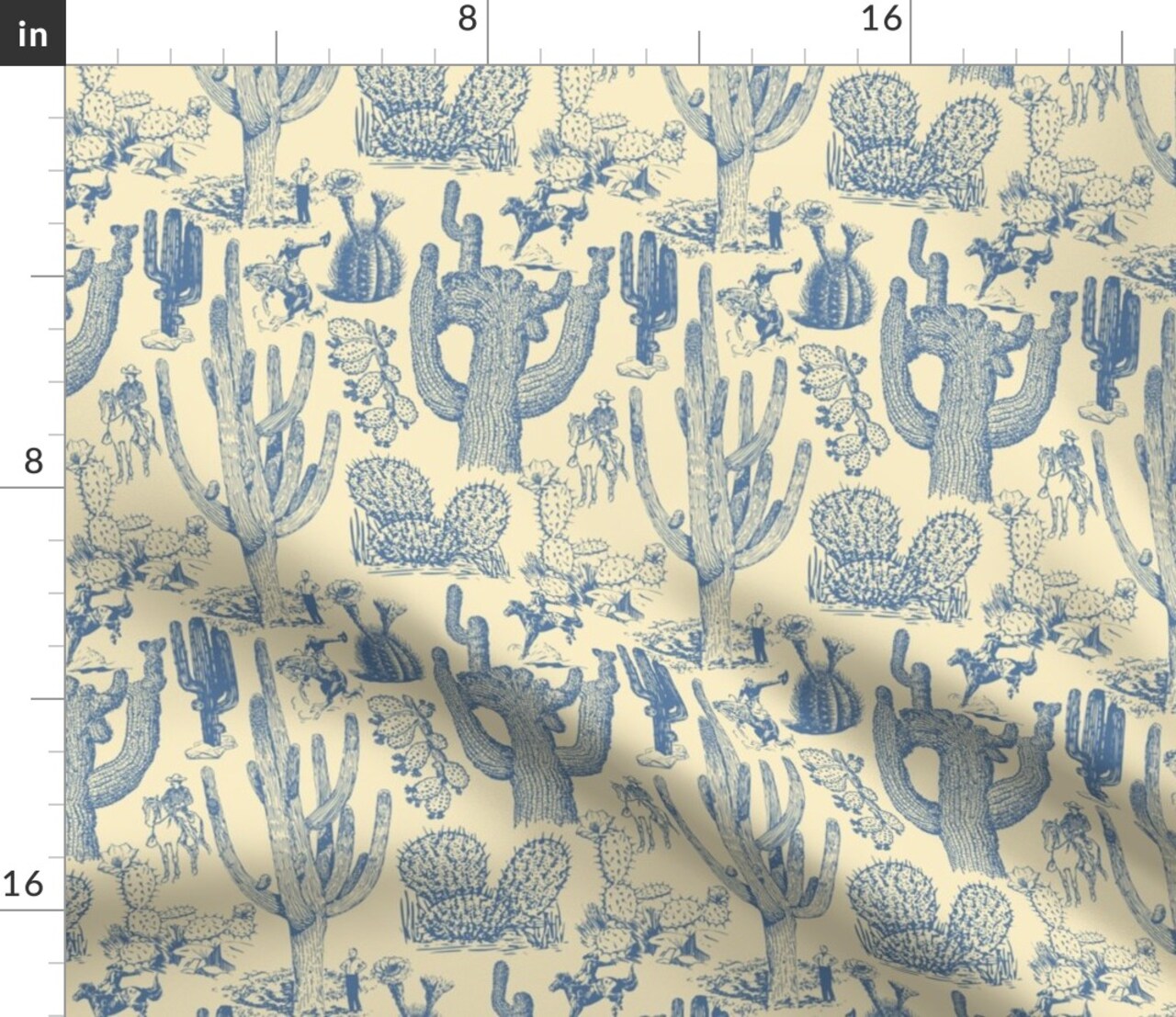 Western Cowboy Cowgirl Toile Cactus Chinoiserie Southwestern Cacti Rustic Custom Printed Fabric by Spoonflower Various Fabrics by the Yard or Fat Quarter